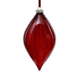 Glitter Stripe Glass Ornament Trio - 3 Assorted Designs - Ruby Red - Set of 6