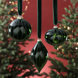 Glitter Stripe Glass Ornament Trio - 3 Assorted Designs - Evergreen - Set of 6
