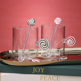 Holiday Peppermint Glass Mug - White & Red - Set of 4
