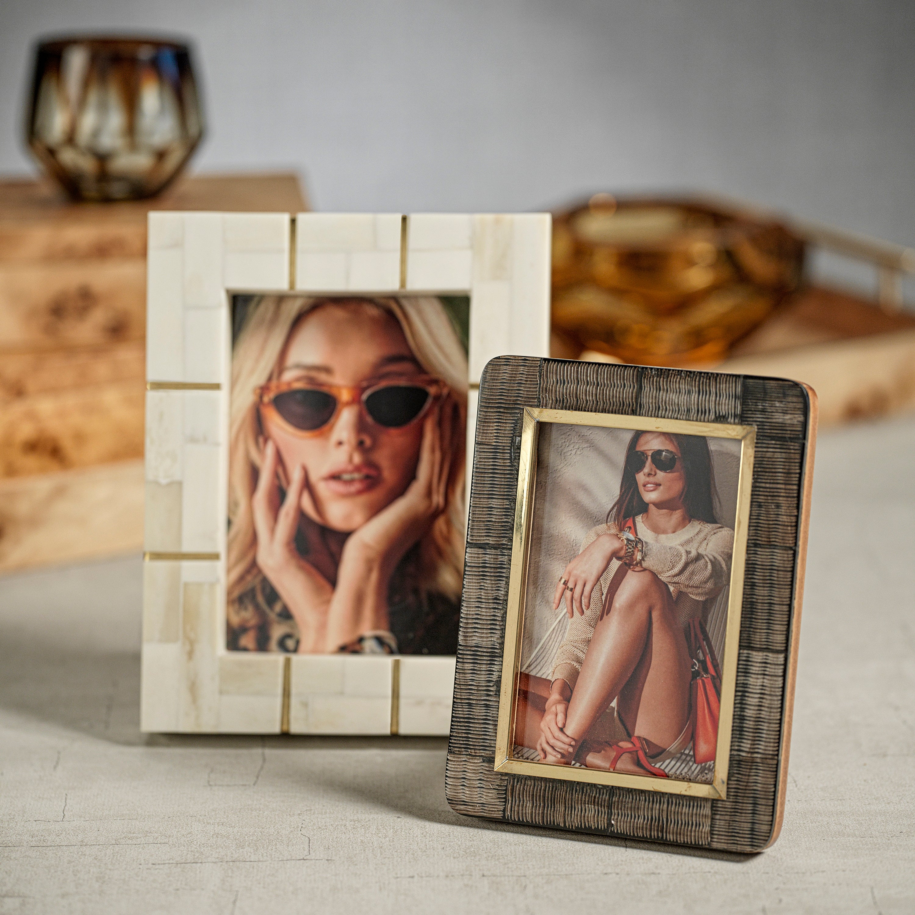 Image of St. Ives Bone Inlaid Photo Frame with Brass Trim