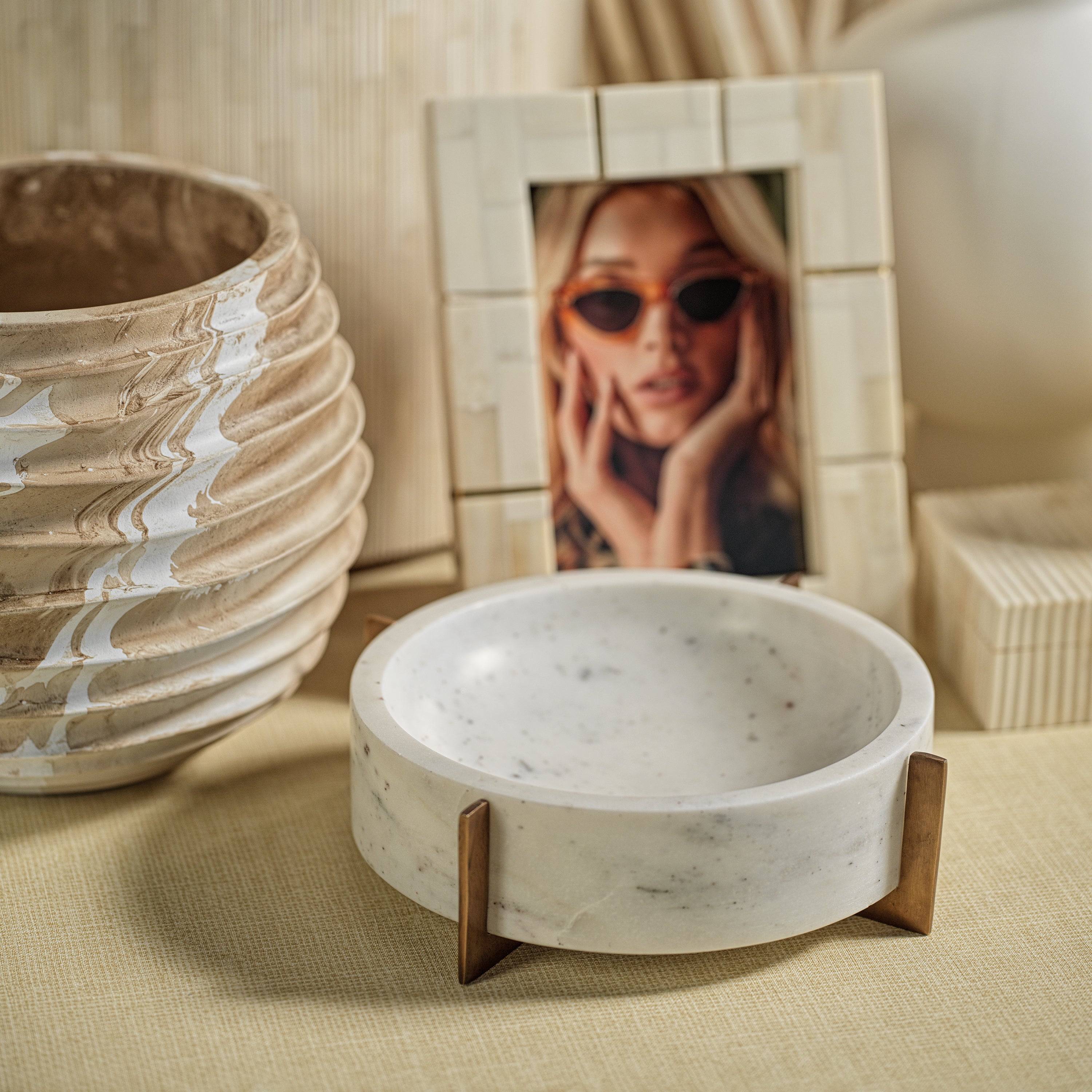 Image of St. Ives Bone Inlaid Photo Frame with Brass Trim
