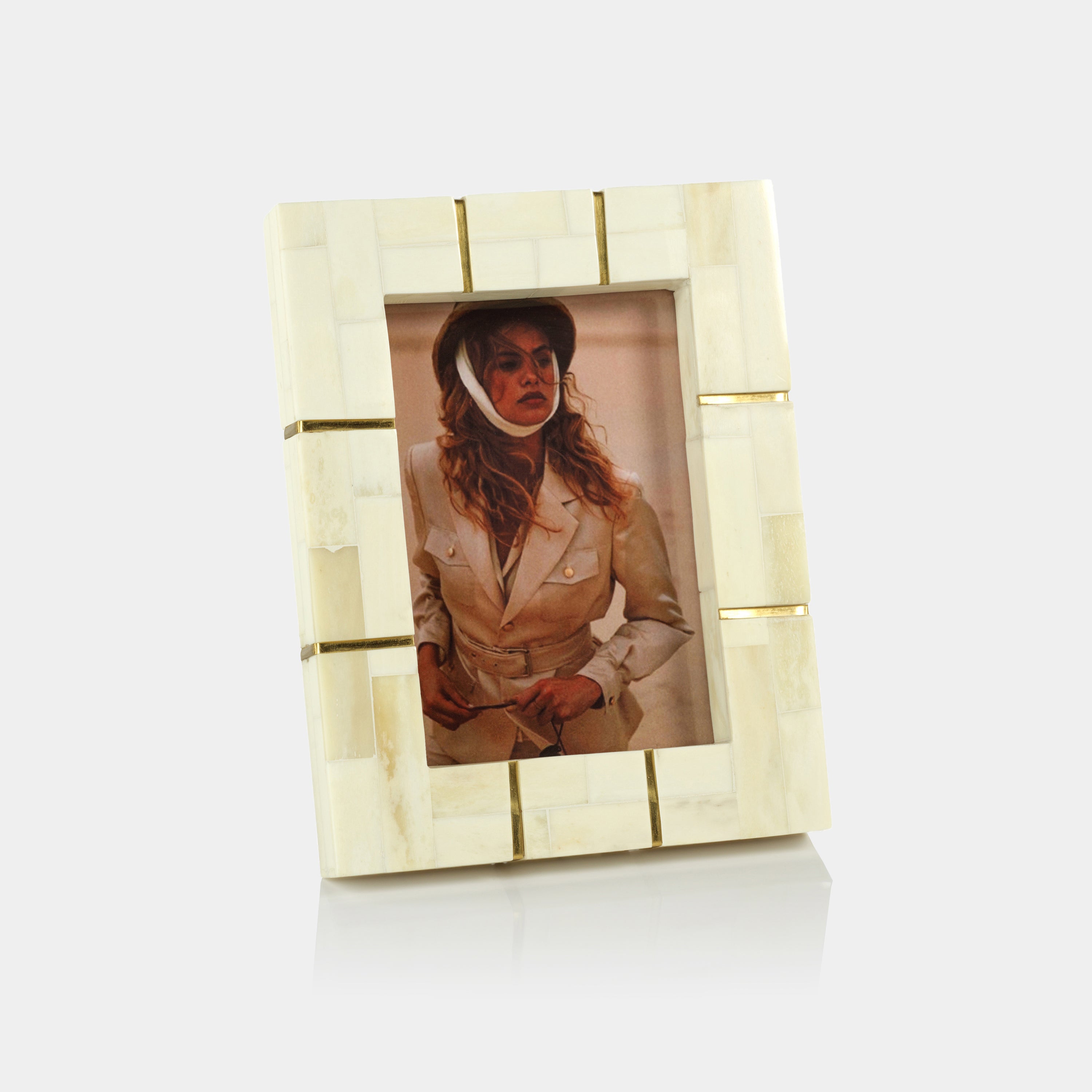 Image of St. Ives Bone Inlaid Photo Frame with Brass Trim