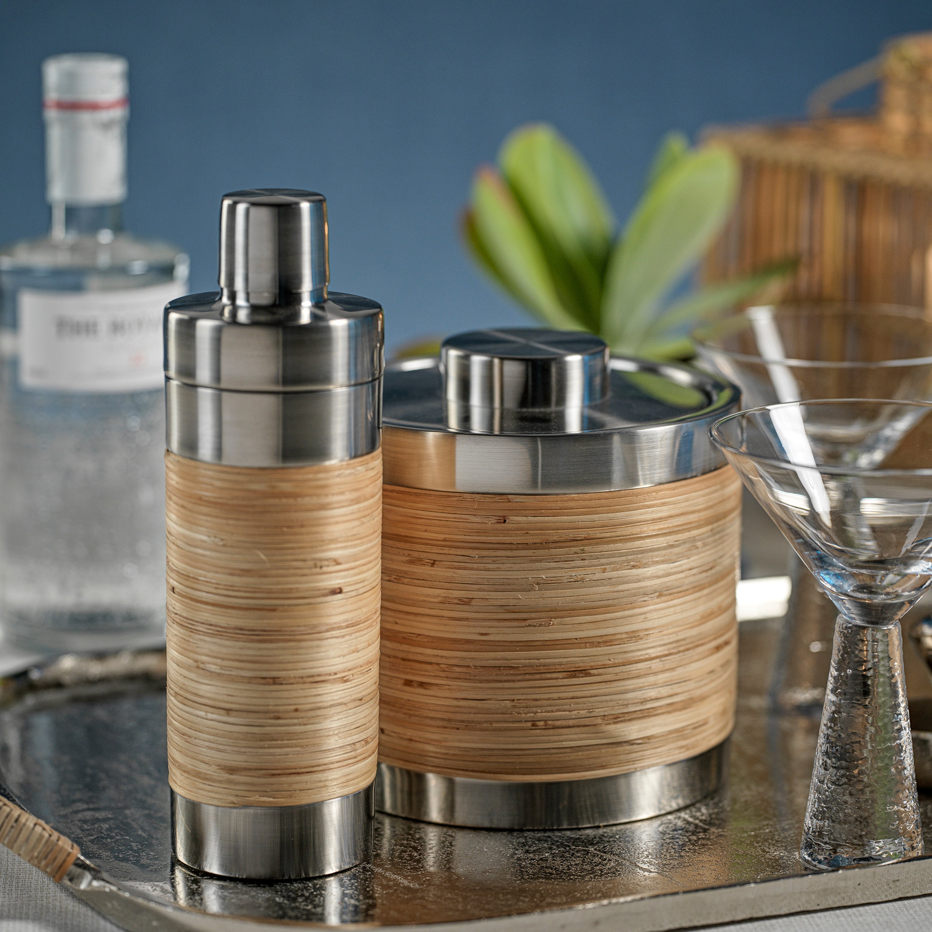 Image of Palmae Rattan and Matt Steel Ice Bucket