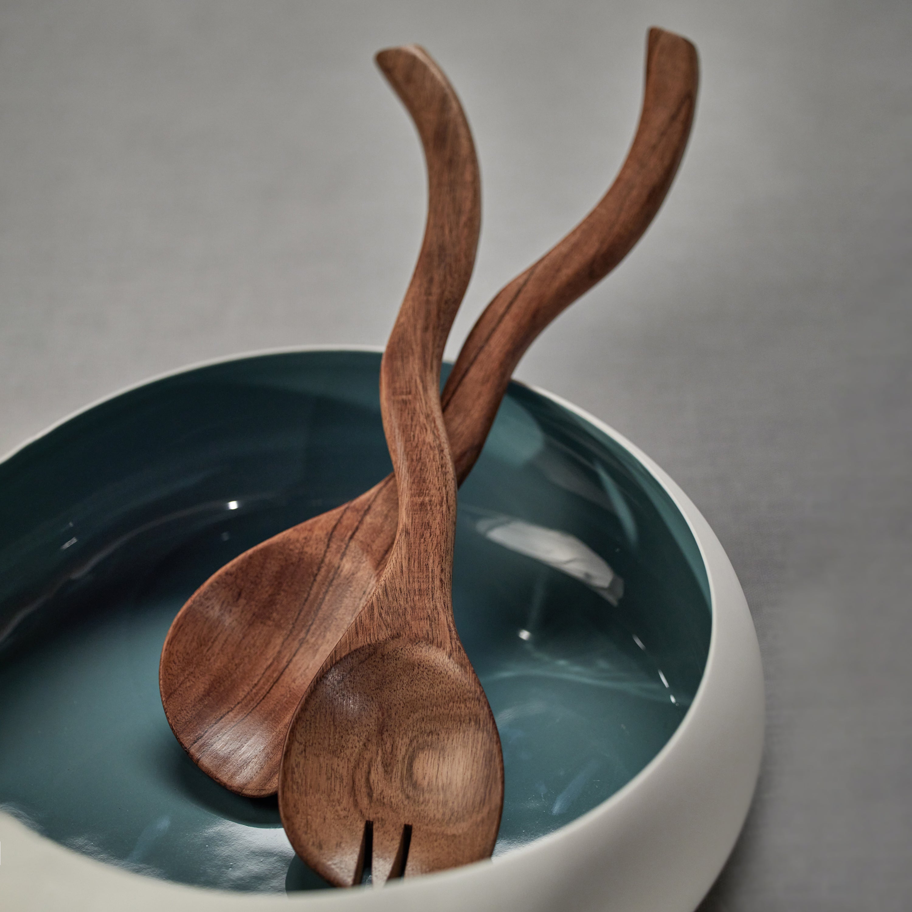 Image of Mango Wood Curvy Salad Server Set