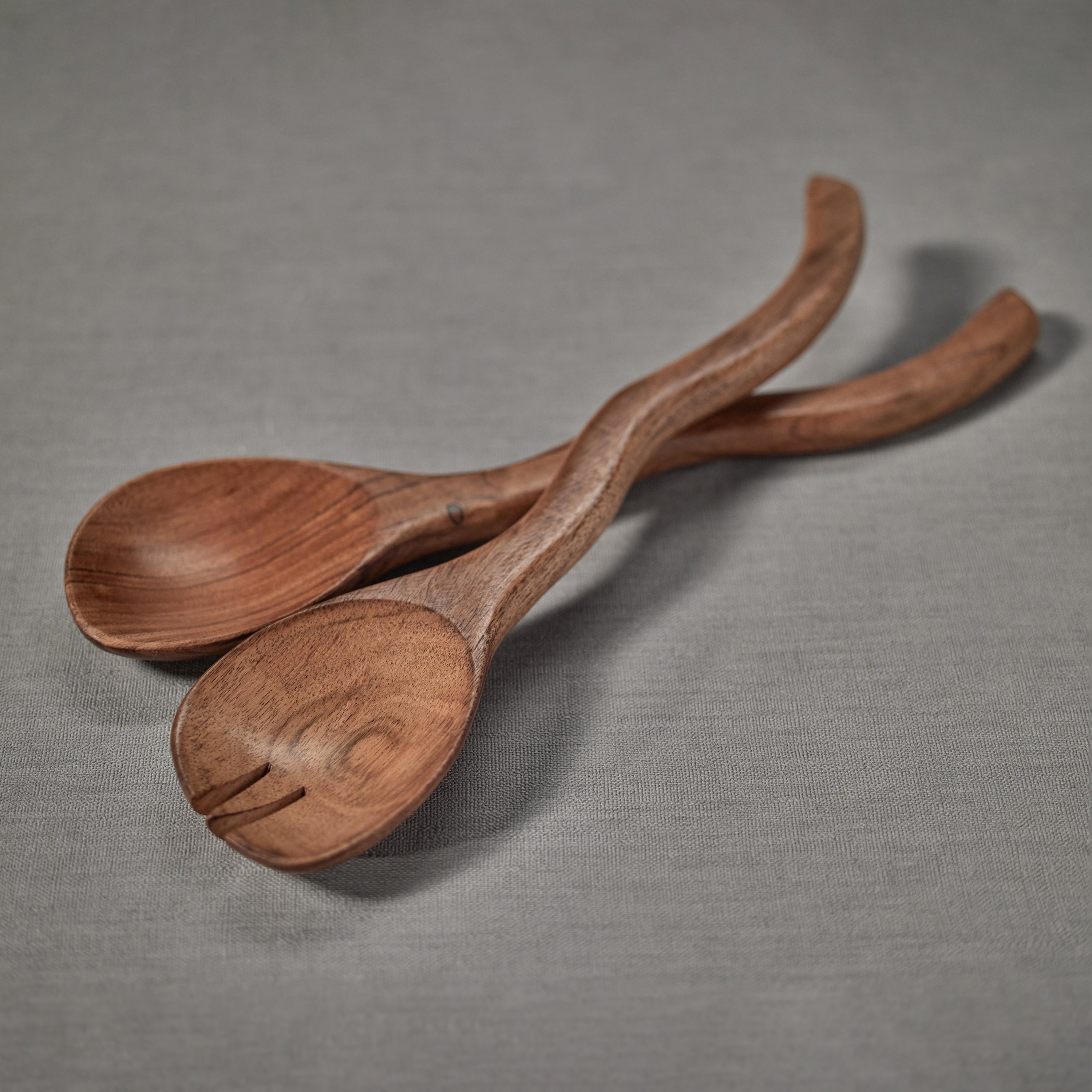 Image of Mango Wood Curvy Salad Server Set