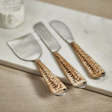 Rattan & Matte Steel Cheese Tools - Set of 3
