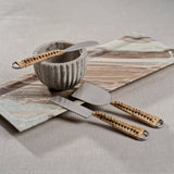 Rattan & Matte Steel Cheese Tools - Set of 3