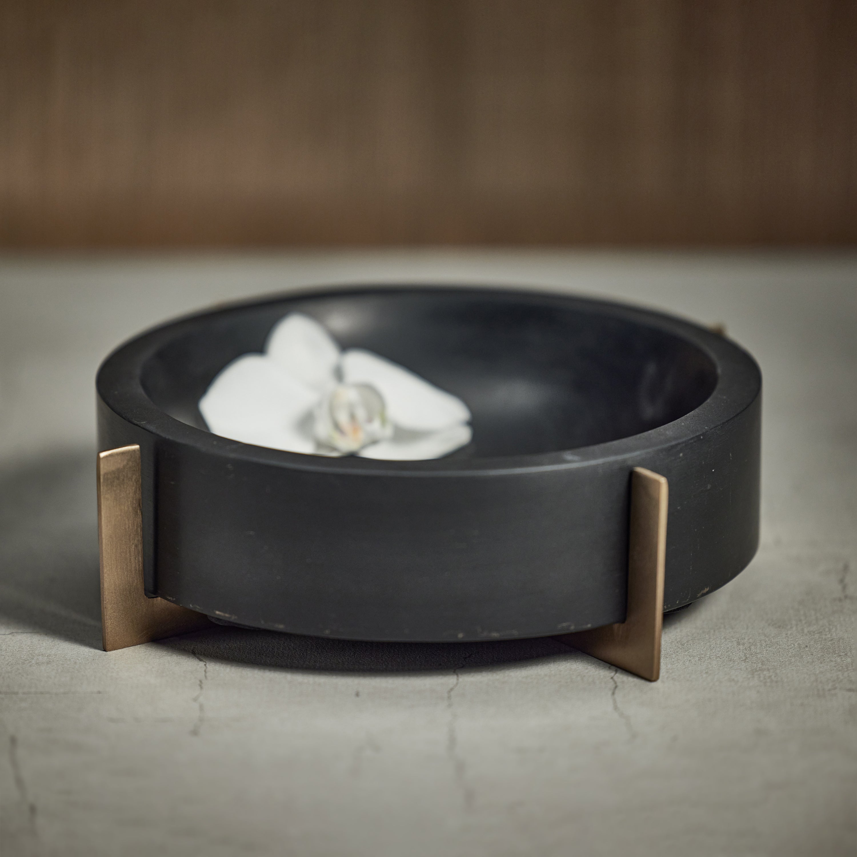Image of Nairobi Black Marble Bowl on Metal Base