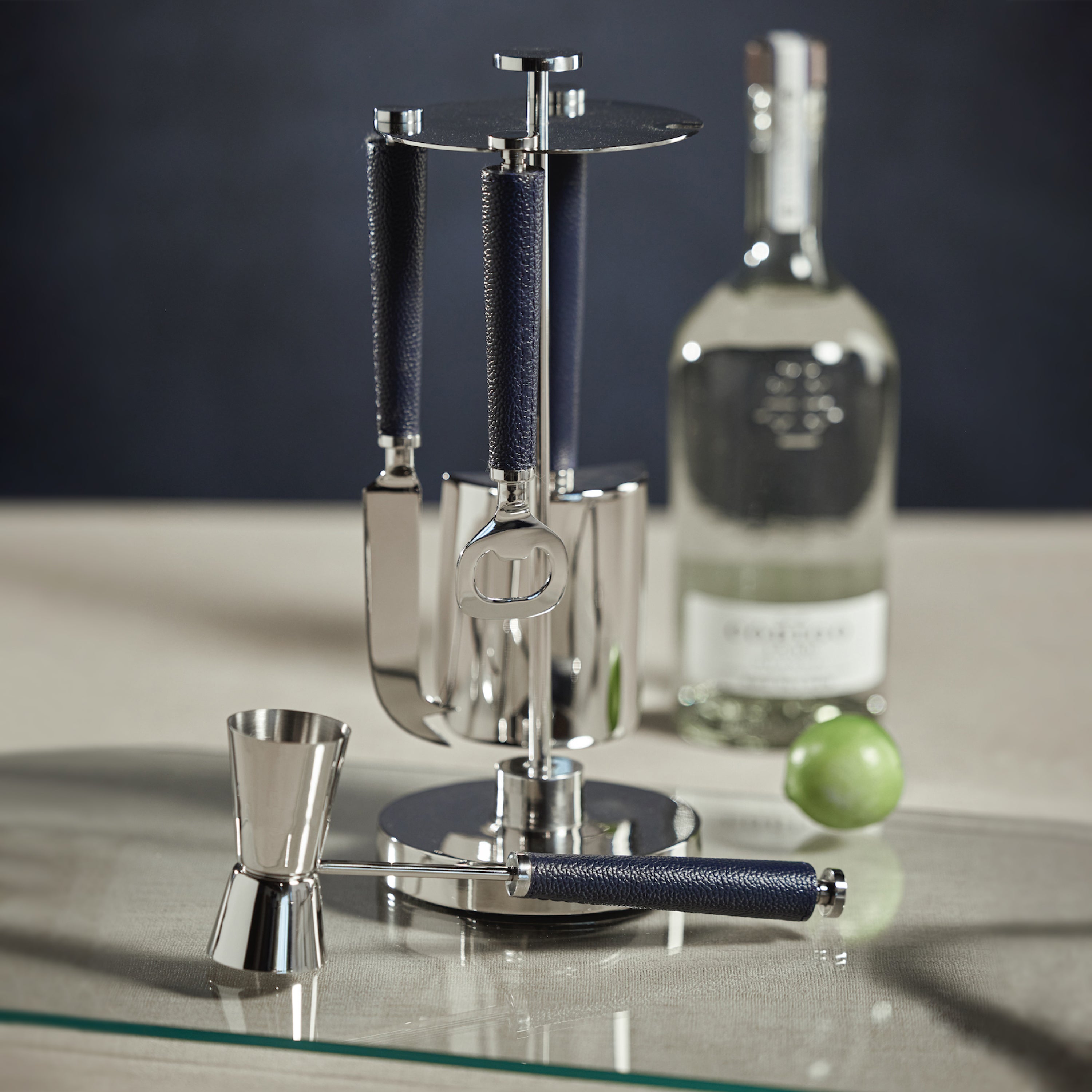 Image of Laguna Nickel & Leather Bar Tool Set