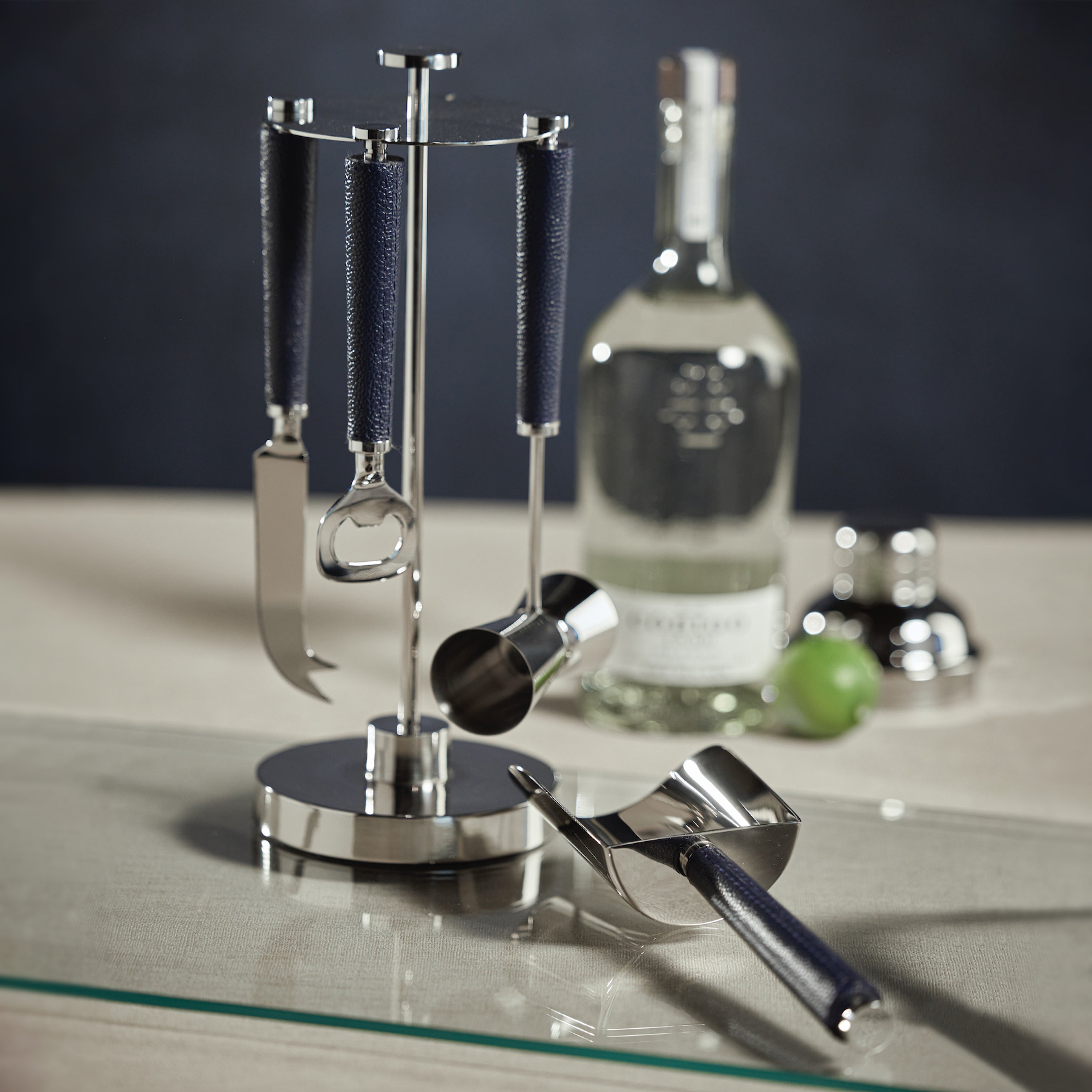 Image of Laguna Nickel & Leather Bar Tool Set