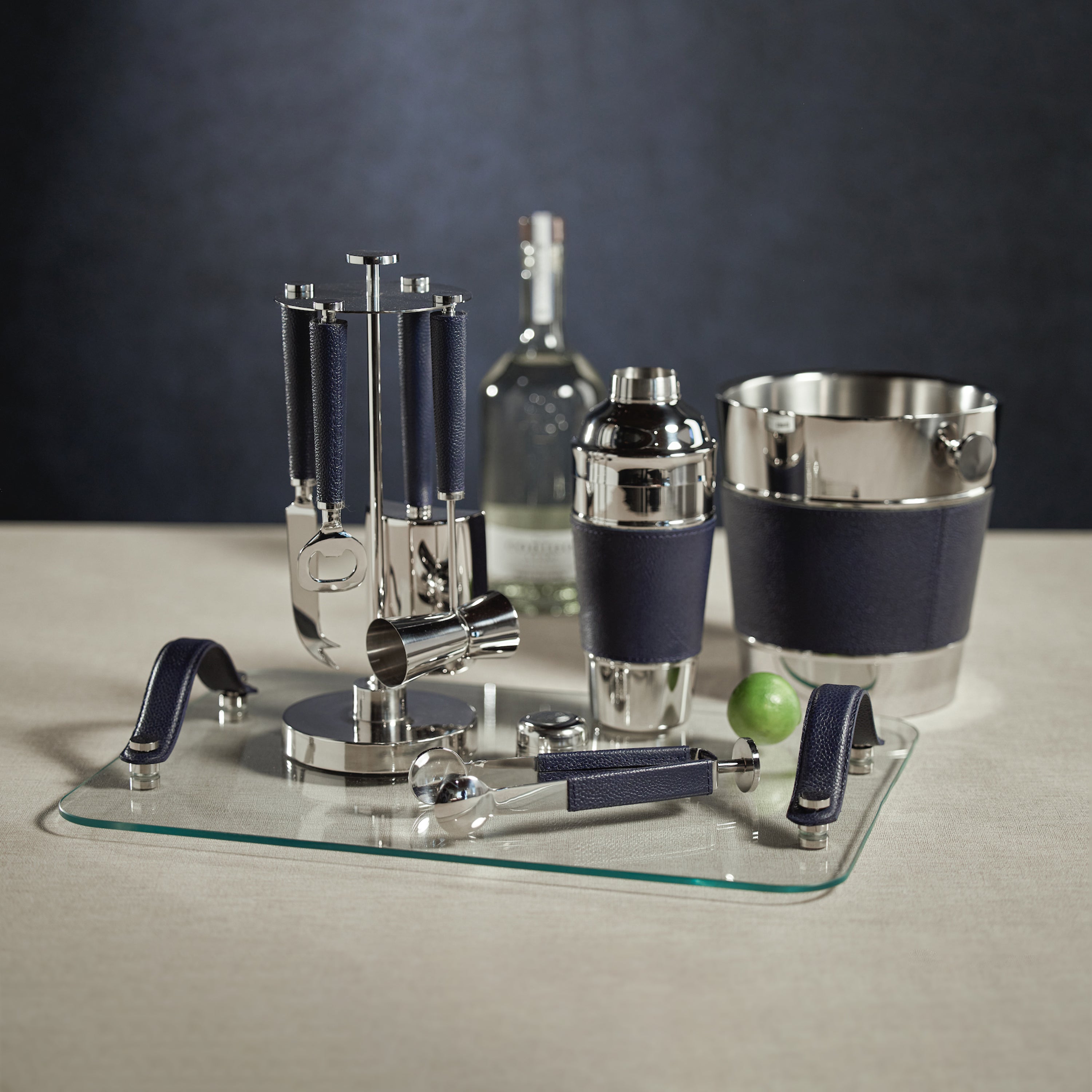 Image of Laguna Nickel & Leather Bar Tool Set