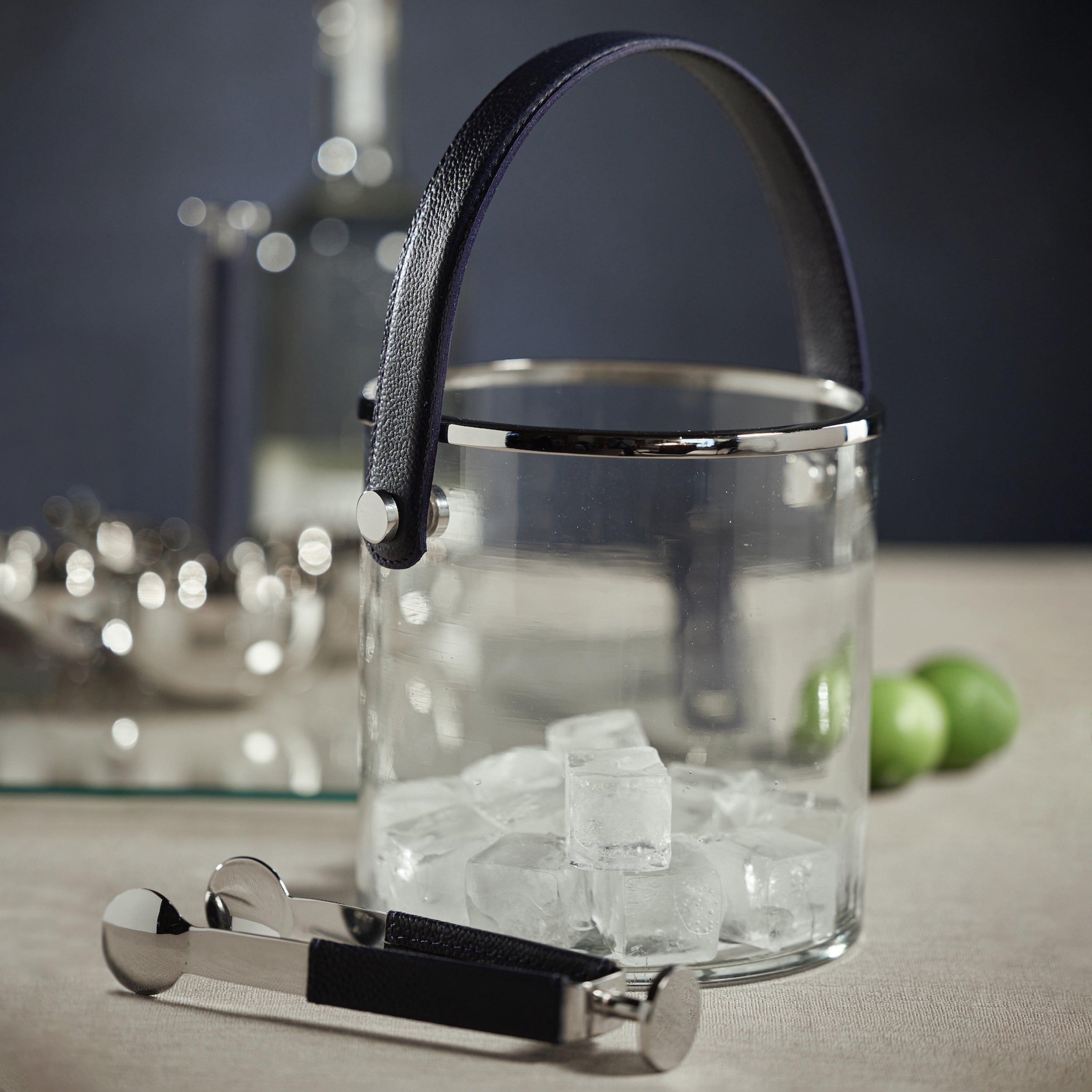 Image of Laguna Glass, Nickel & Leather Ice Bucket