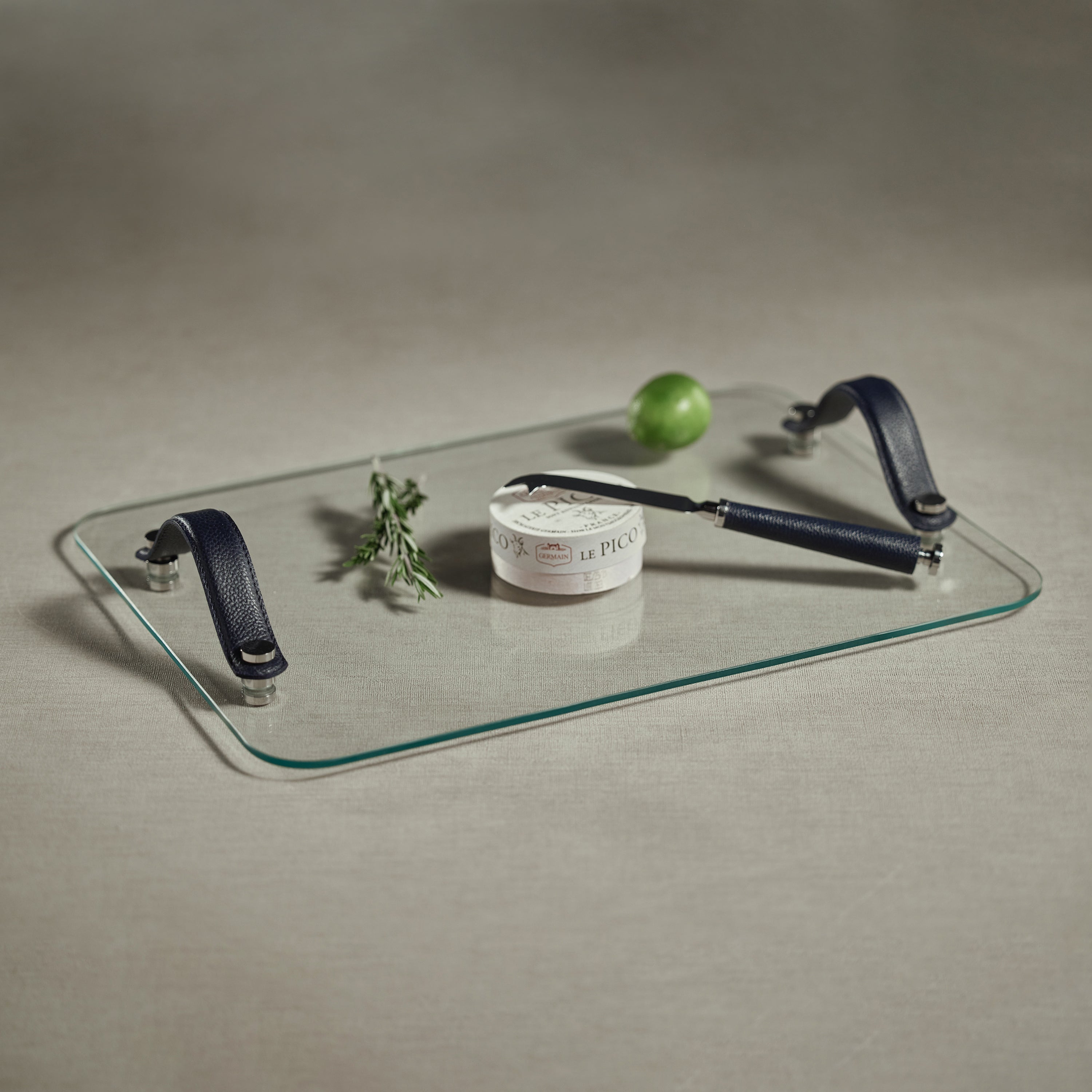 Image of Laguna Glass, Nickel & Leather Bar / Cheese Tray