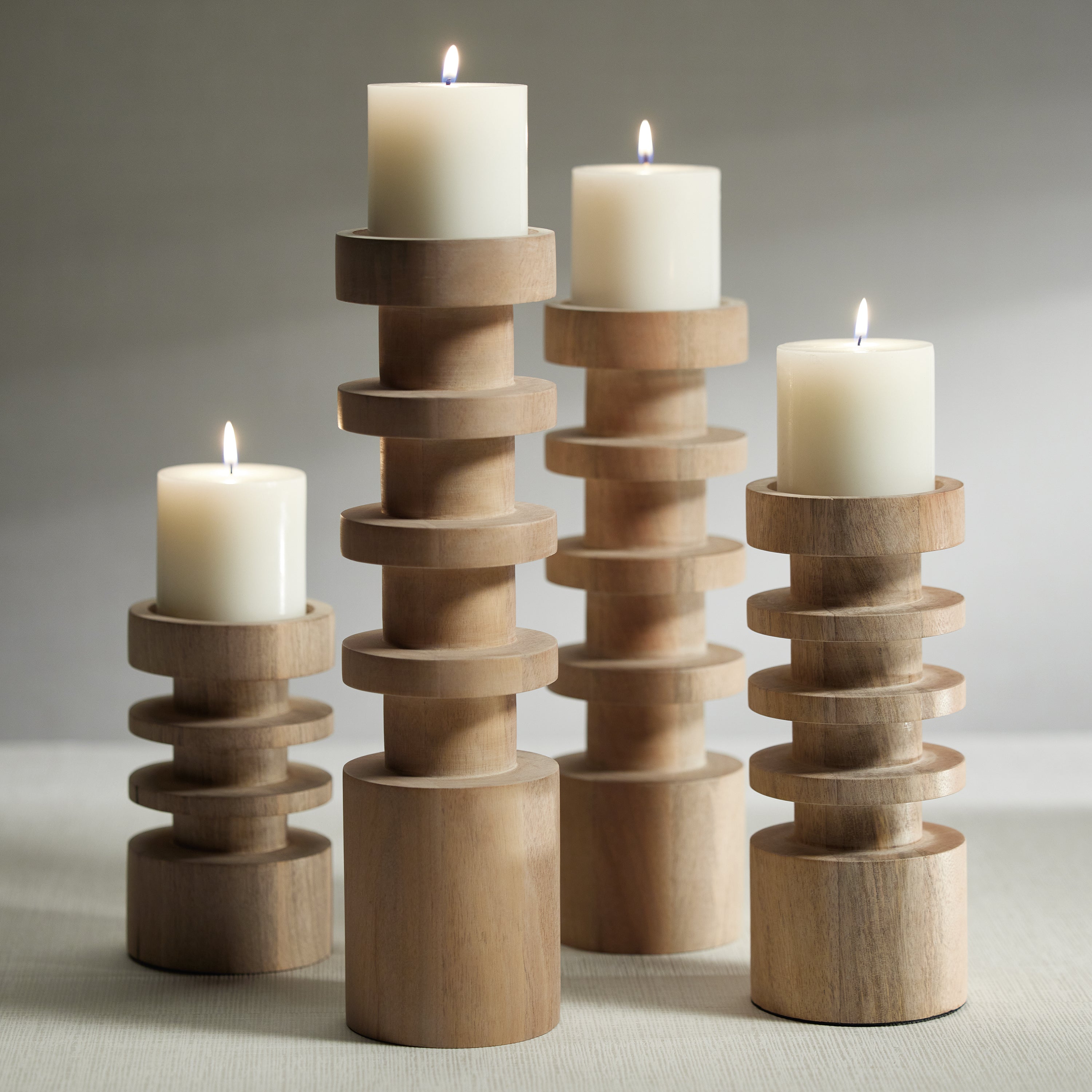 Image of Le Salama Carved Mango Wood Pillar Holder