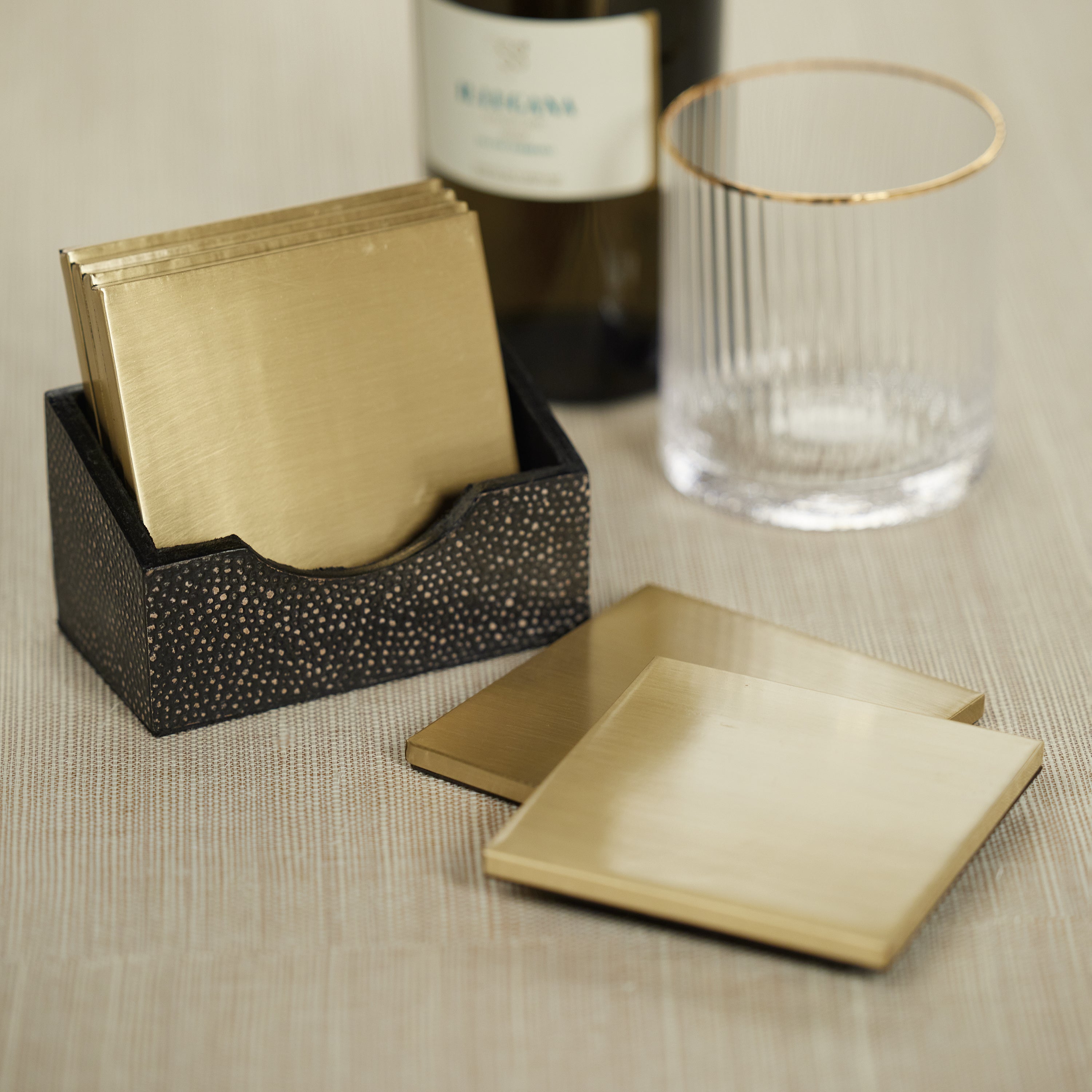 Image of Nika Shagreen Leather Set of 6 Coasters with Holder