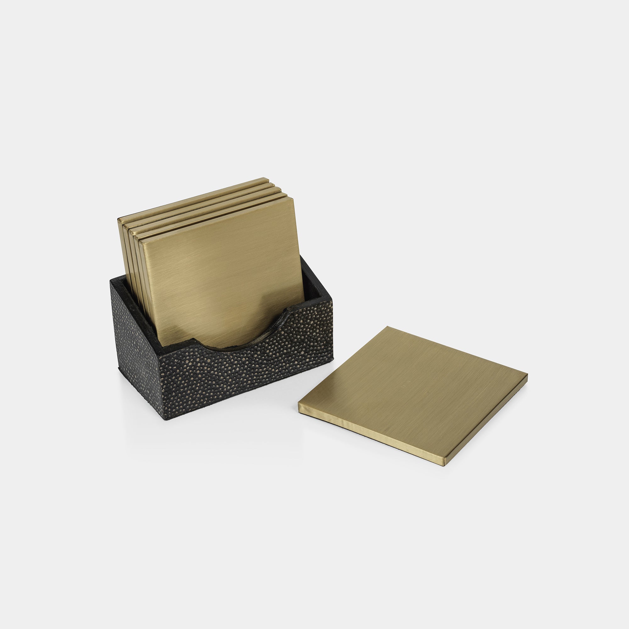 Image of Nika Shagreen Leather Set of 6 Coasters with Holder