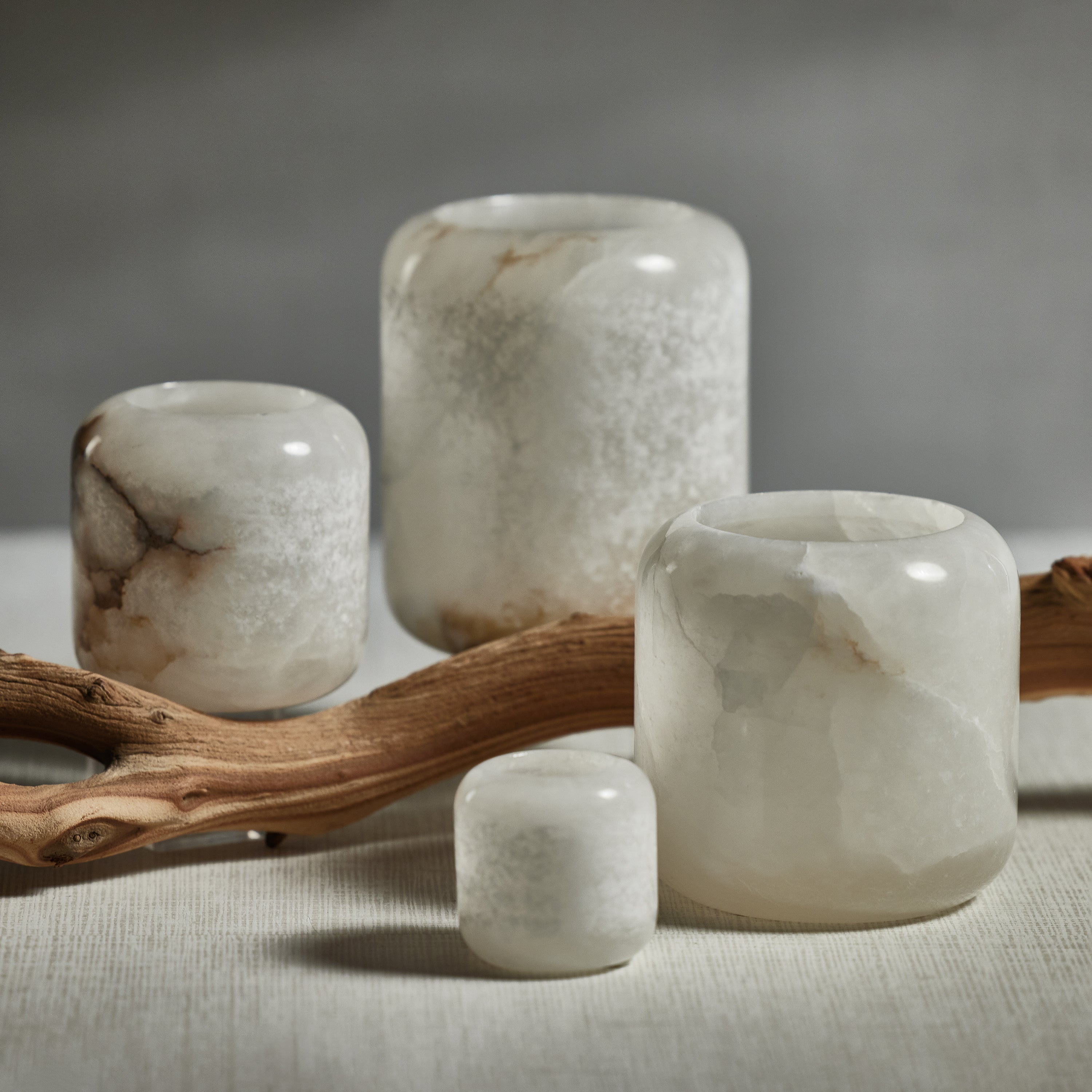 Image of Teran Polished Alabaster Stone Candle Holders
