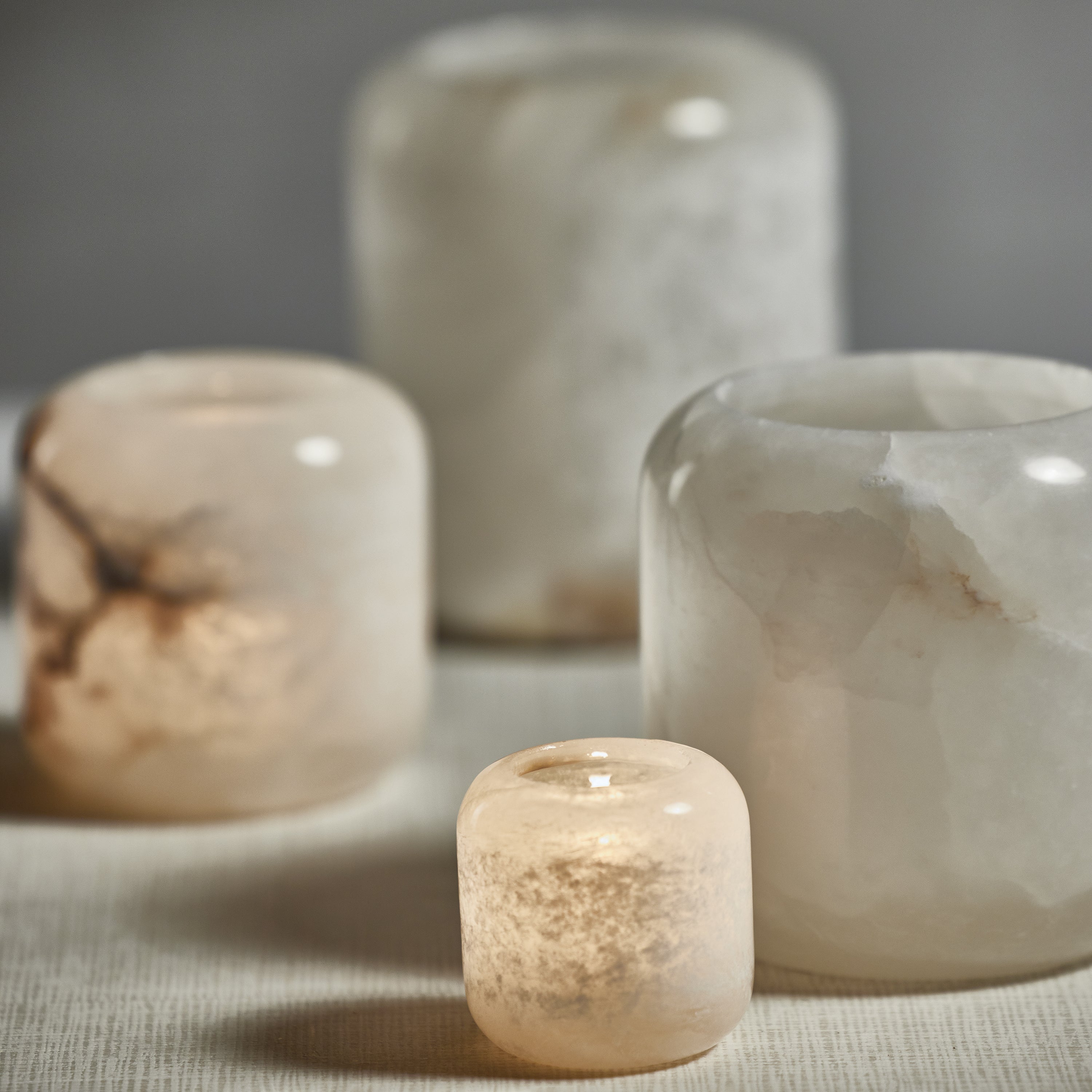 Image of Teran Polished Alabaster Stone Candle Holders