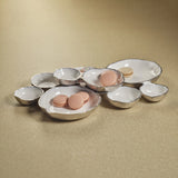 Cluster of Nine Round Serving Bowls in Nickel and White