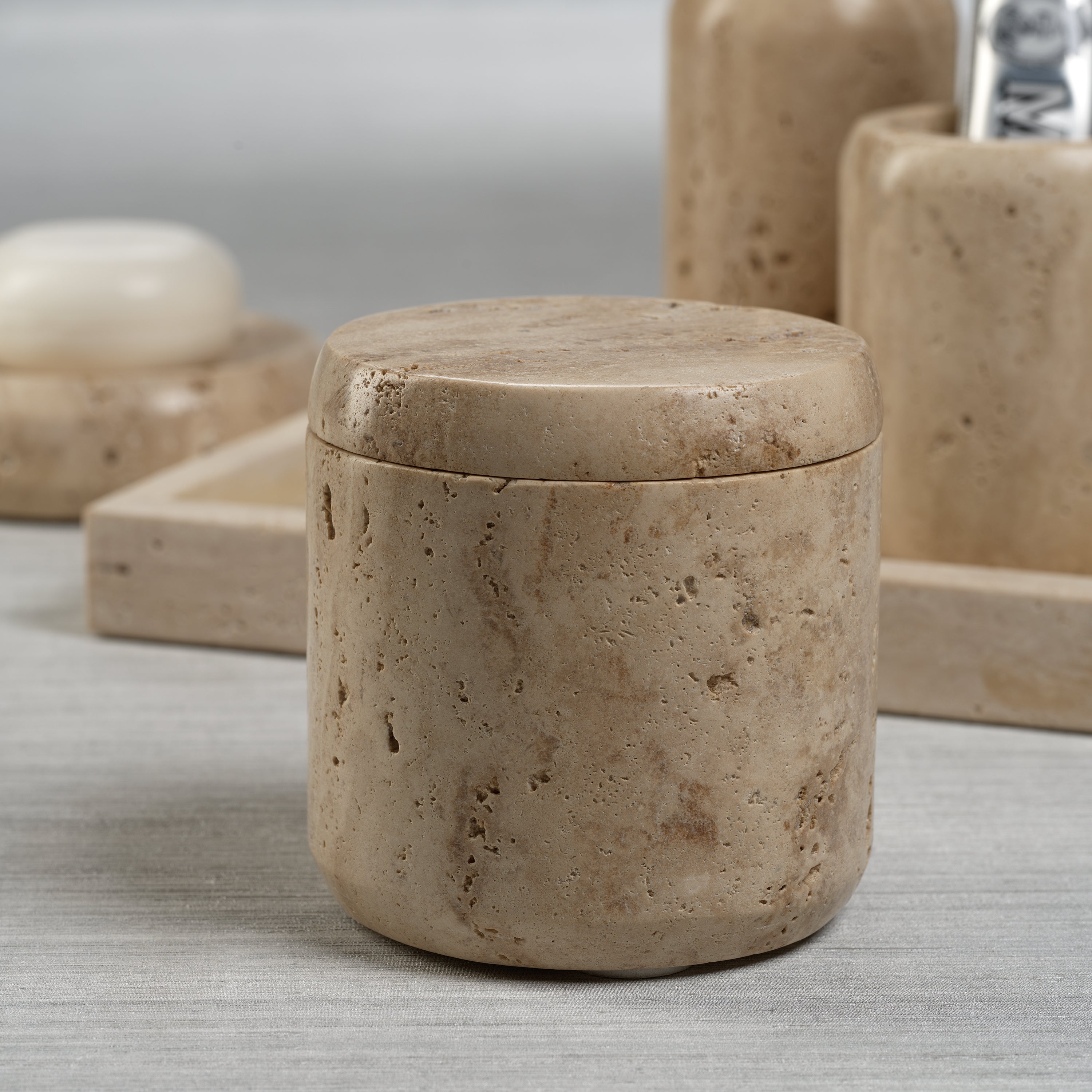 Image of Travertine Marble Lidded Canister