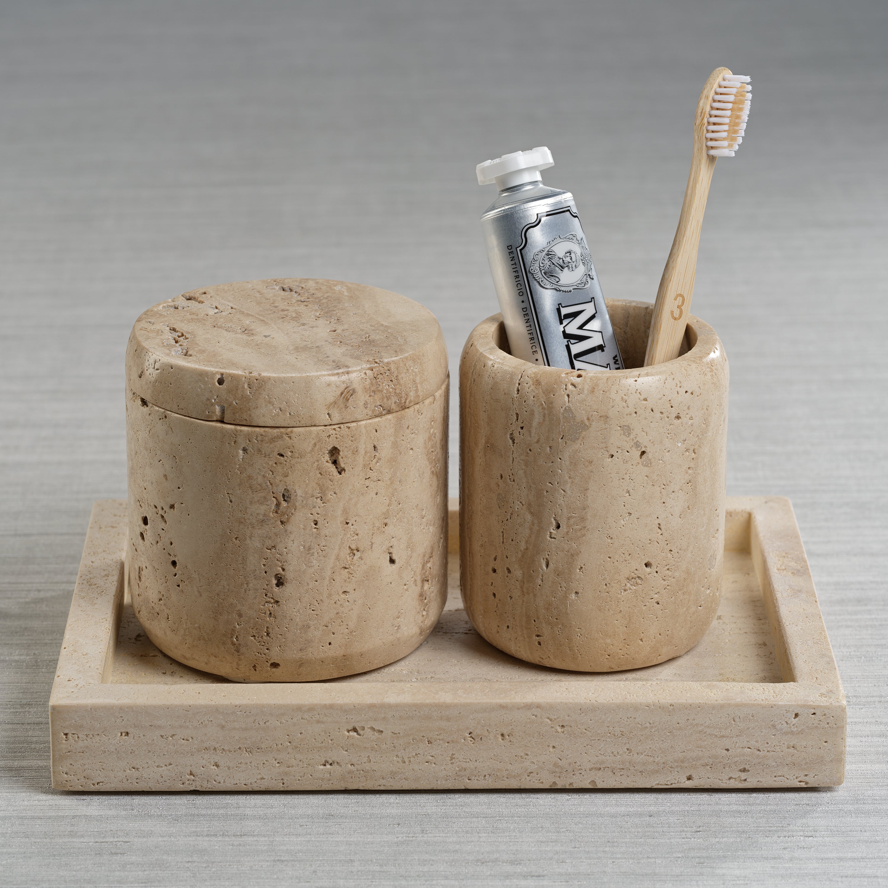 Image of Travertine Marble Lidded Canister