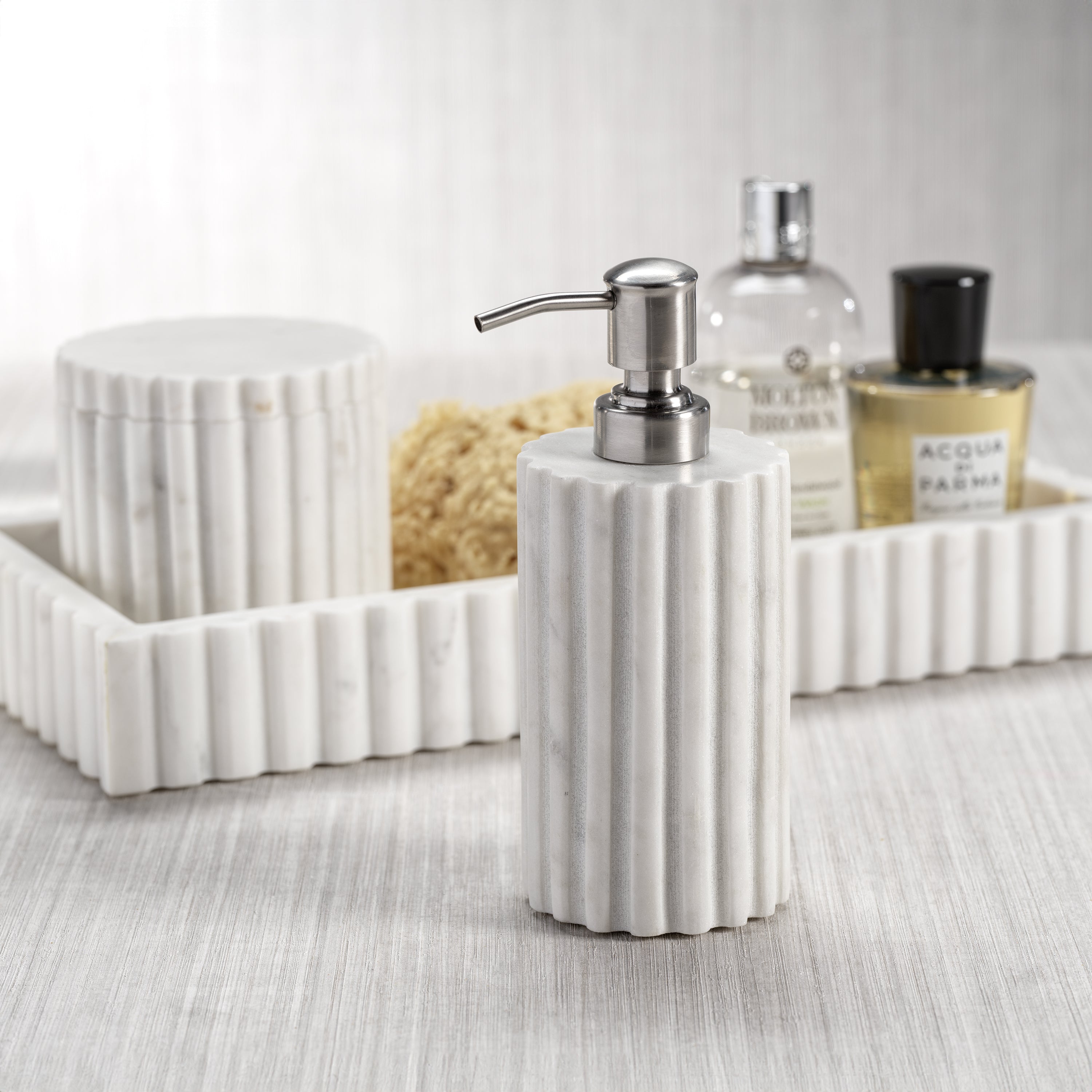 Image of Camogli Fluted White Marble Soap & Lotion Dispenser