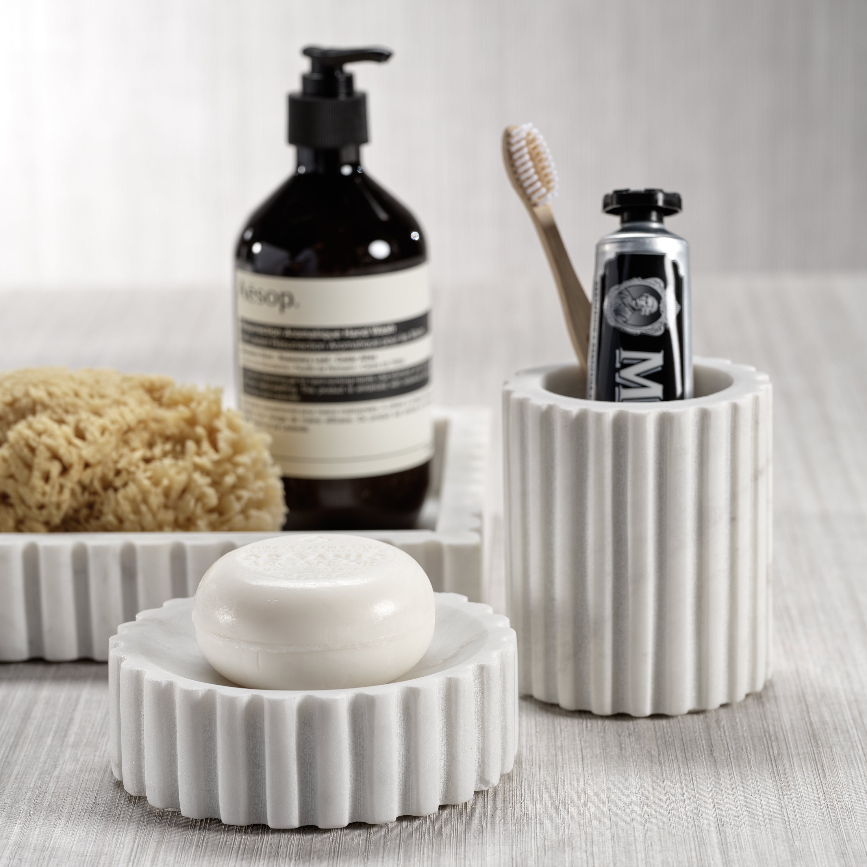 Image of Camogli Fluted Marble Toothbrush Holder
