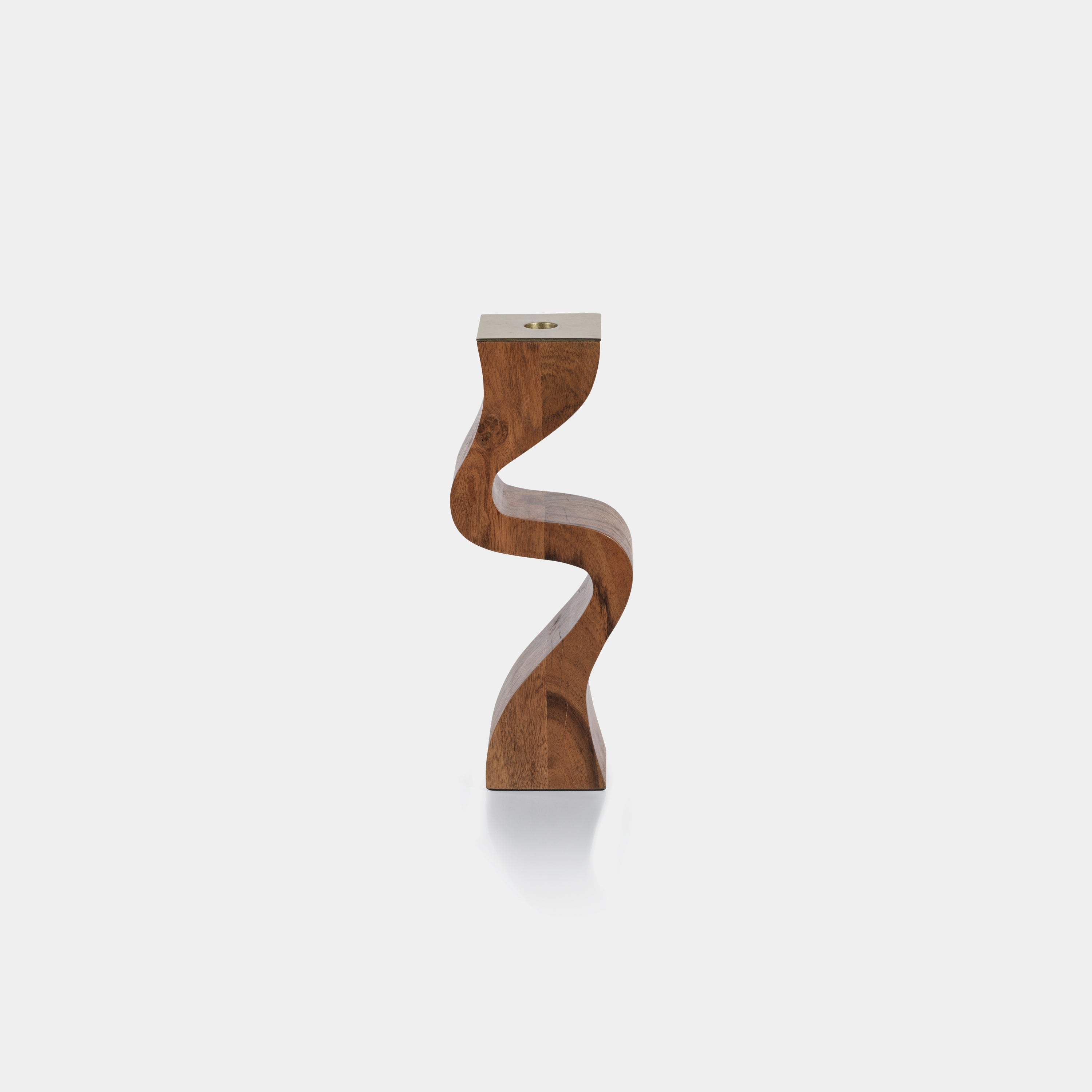 Image of Wave Crest Acacia Wood Taper Holder with Metal Trim