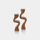 Image of Wave Crest Acacia Wood Taper Holder with Metal Trim
