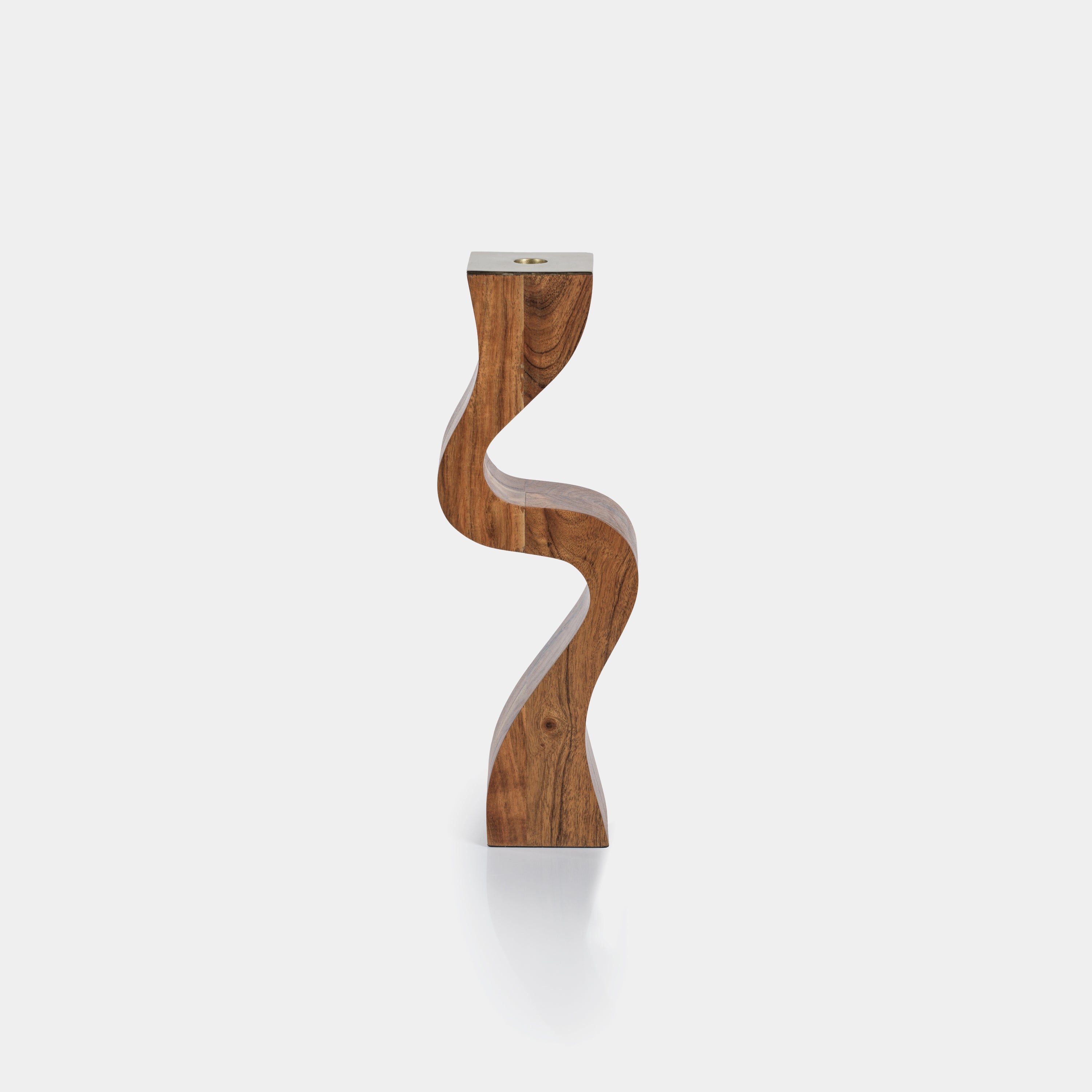 Image of Wave Crest Acacia Wood Taper Holder with Metal Trim