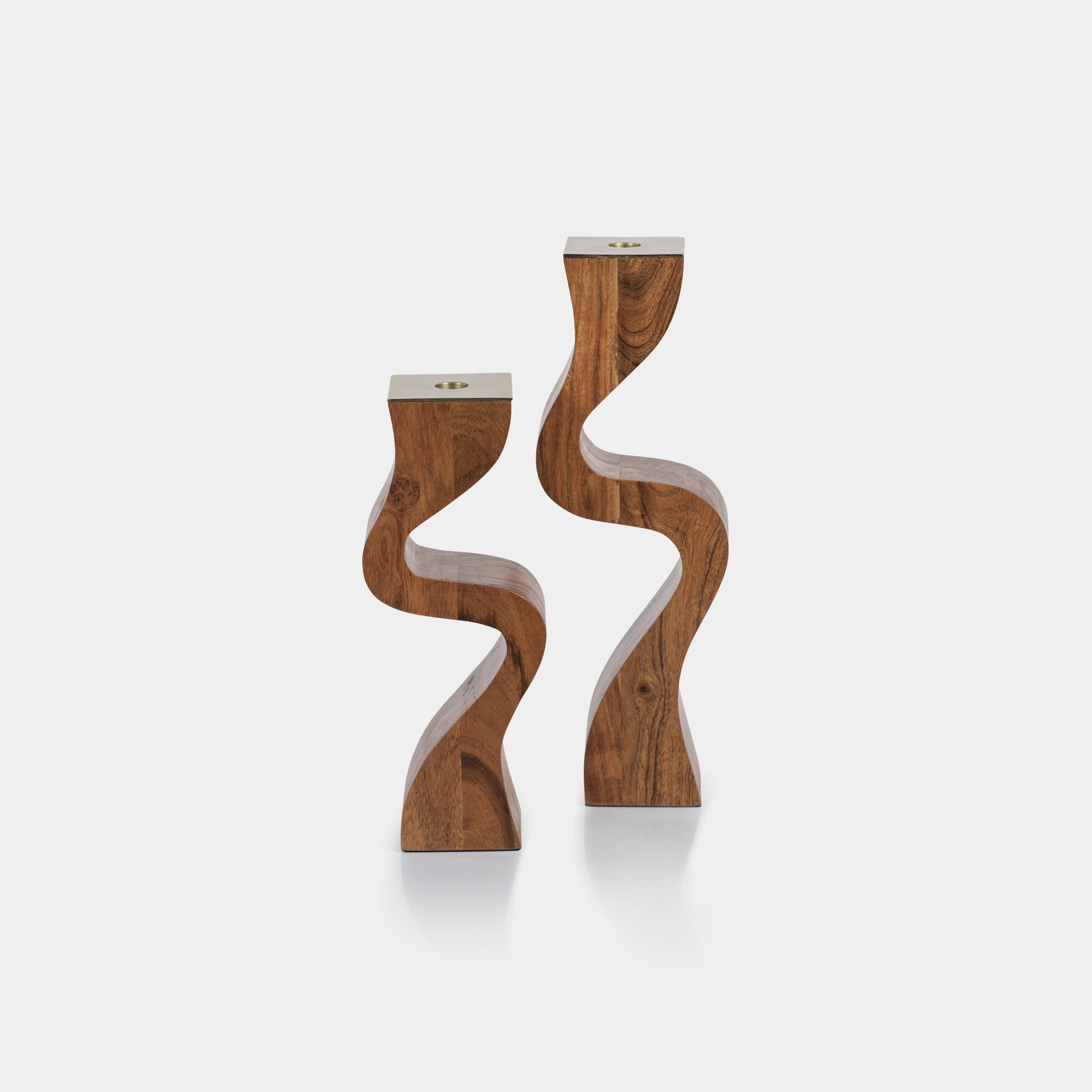 Image of Wave Crest Acacia Wood Taper Holder with Metal Trim