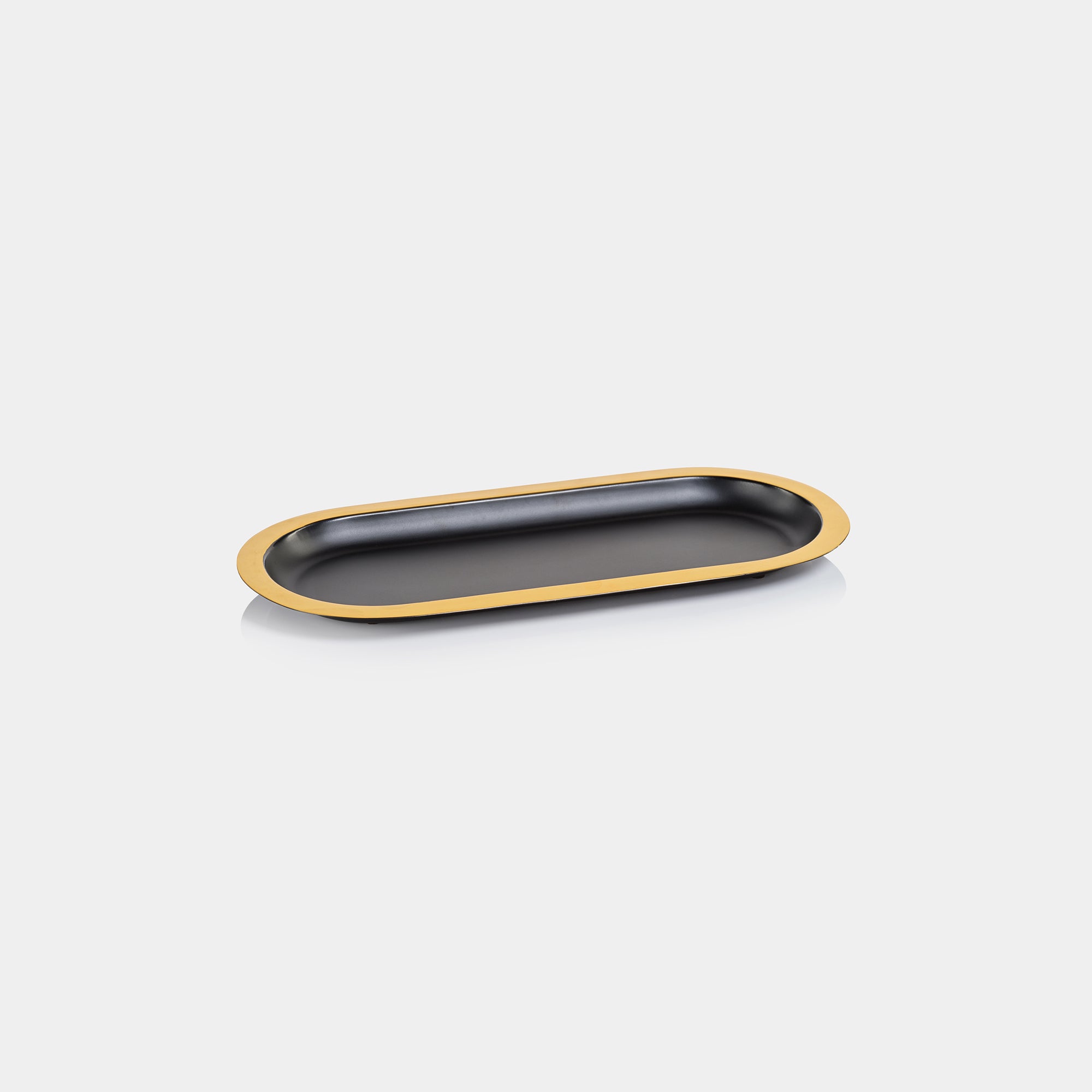 Image of Black Oval Tray with Golden Border