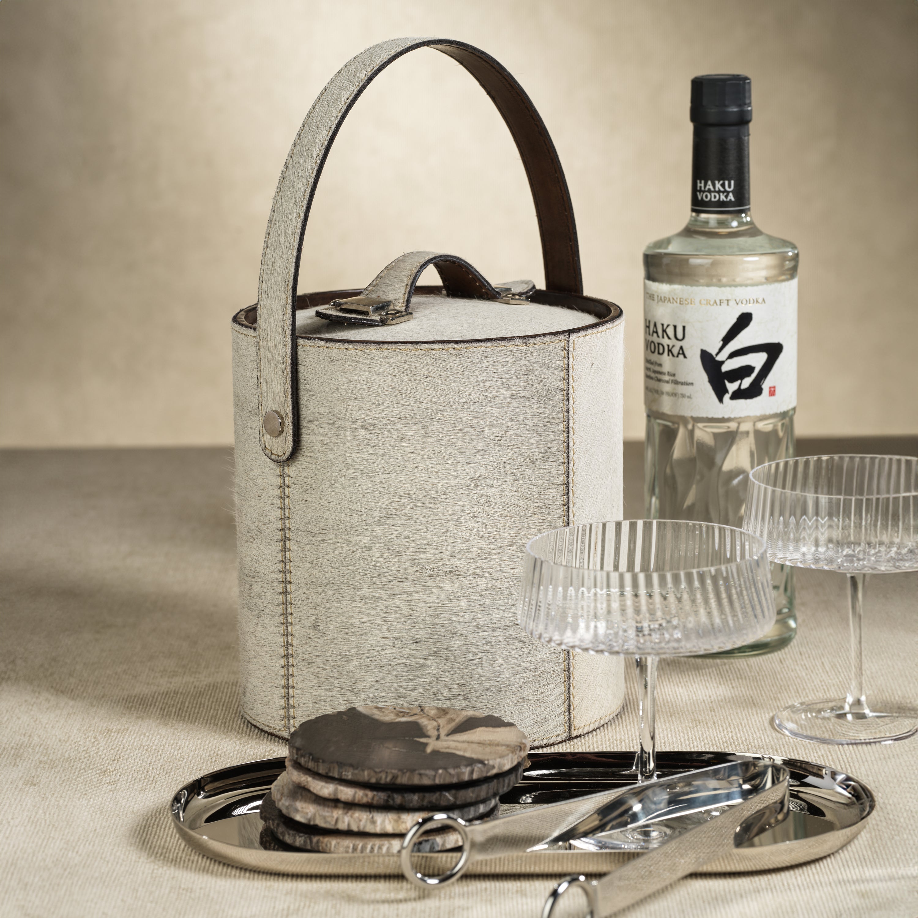 Image of St. Moritz Hair On Hide Leather Insulated Ice Bucket
