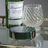 Spiga 4-Piece Set Coasters on Stand, Green with Gold Accent