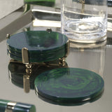 Spiga 4-Piece Set Coasters on Stand, Green with Gold Accent