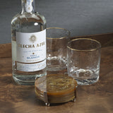 Spiga 4-Piece Set Coasters on Stand, Amber with Nickel Accent