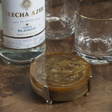 Spiga 4-Piece Set Coasters on Stand, Amber with Nickel Accent