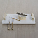 13" Long Marble Tray with Gold Handles