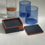 Nappa Leather Coasters on Tray - Set of 4 - Navy and Orange