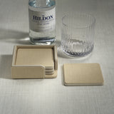 Nappa Leather & Raffia 4-Piece Coaster Set on Tray