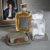 Sotto Leather with Burl Veneer Coaster (Set of 6),  Cedar Green