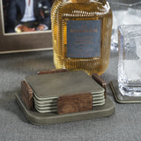 Sotto Leather with Burl Veneer Coaster (Set of 6),  Cedar Green