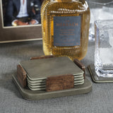Sotto Leather with Burl Veneer Coaster (Set of 6),  Cedar Green