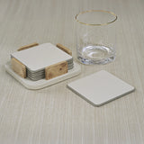 Sotto Leather with Burl Veneer Coaster (Set of 6),  Ivory