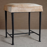 Corviglia Hair-On-Hide Leather Stool with Forged Iron Base