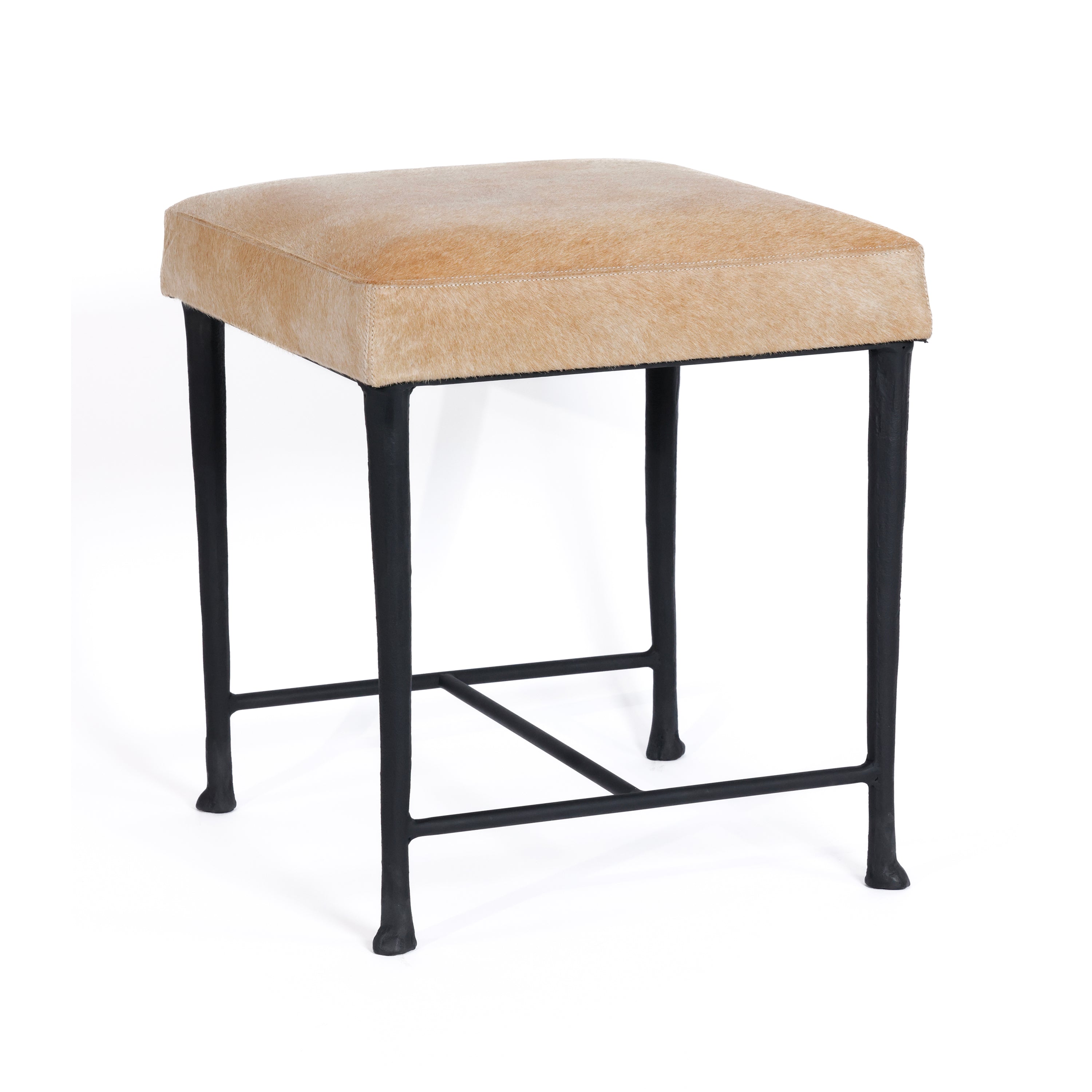 Corviglia Hair-On-Hide Leather Stool with Forged Iron Base by The Favorites
