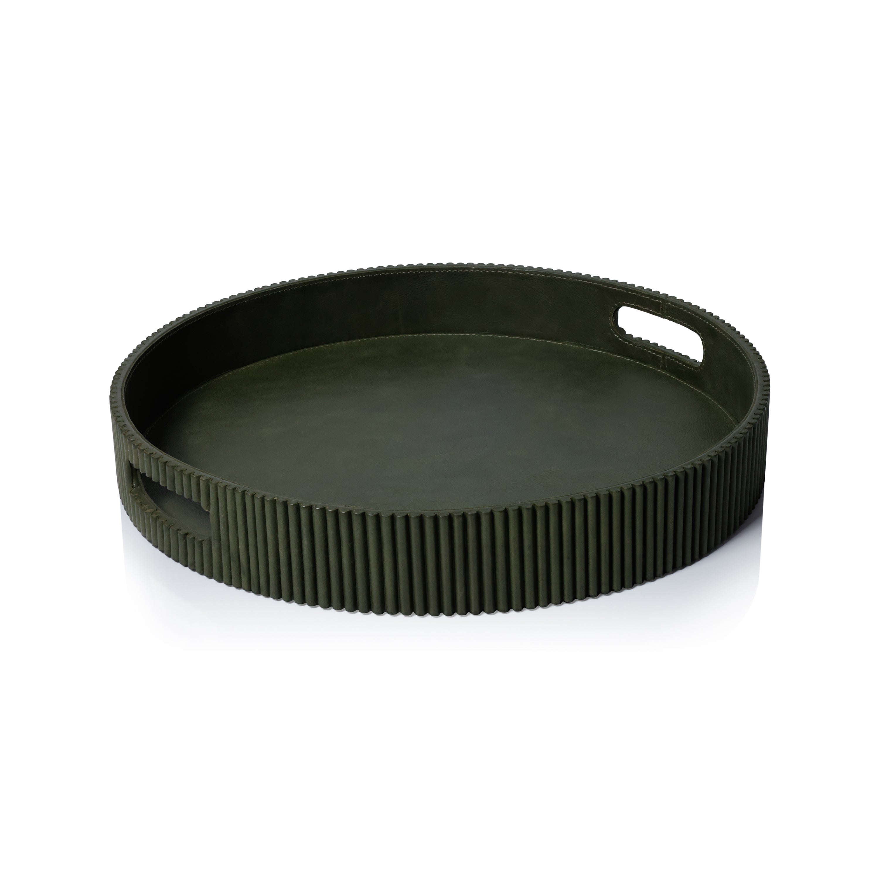Round Fluted Green Leather Tray by The Favorites