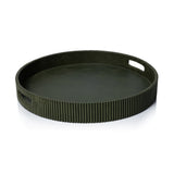 Round Fluted Green Leather Tray by The Favorites