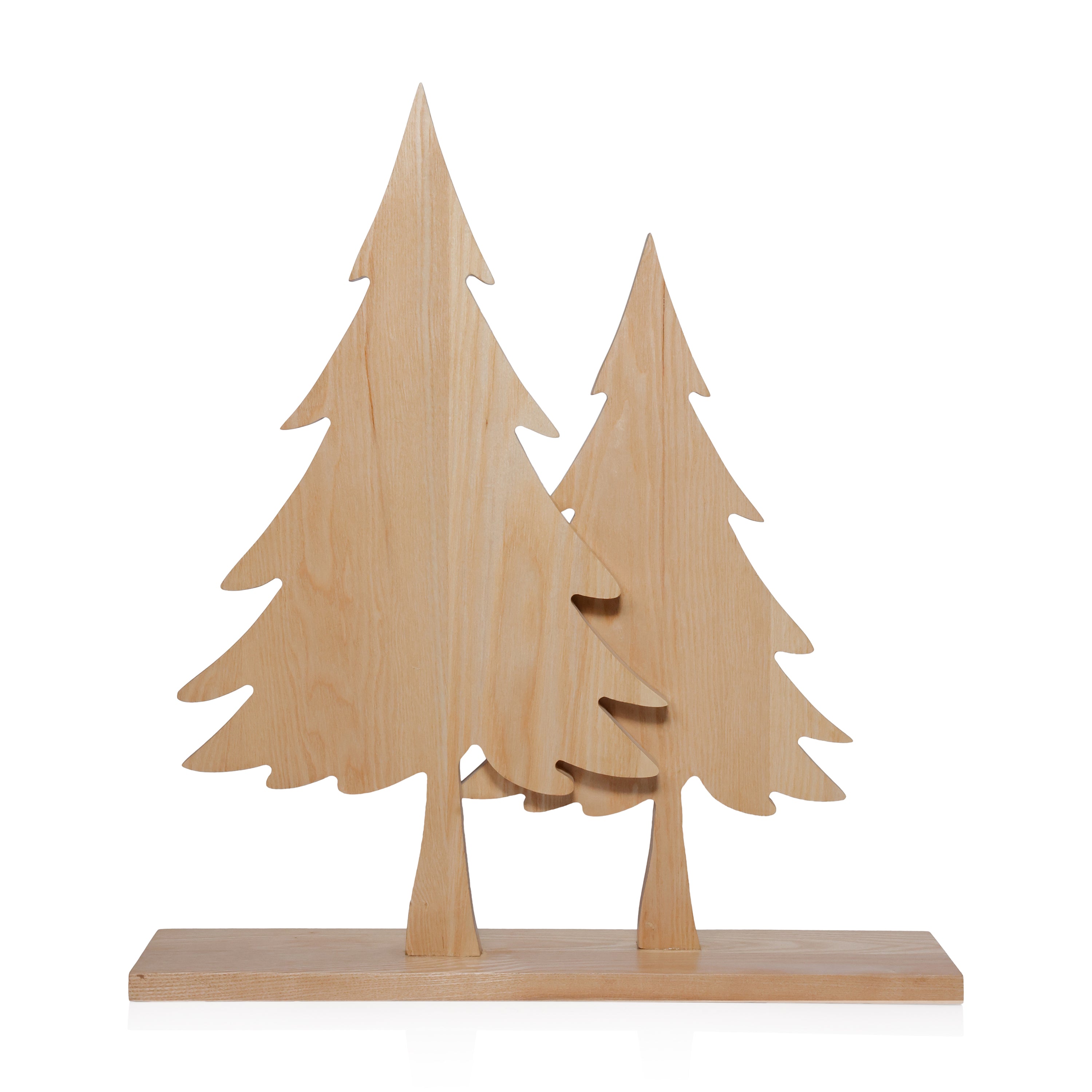 Natural Ash Wood Silhouette Double Christmas Trees on Base by The Favorites