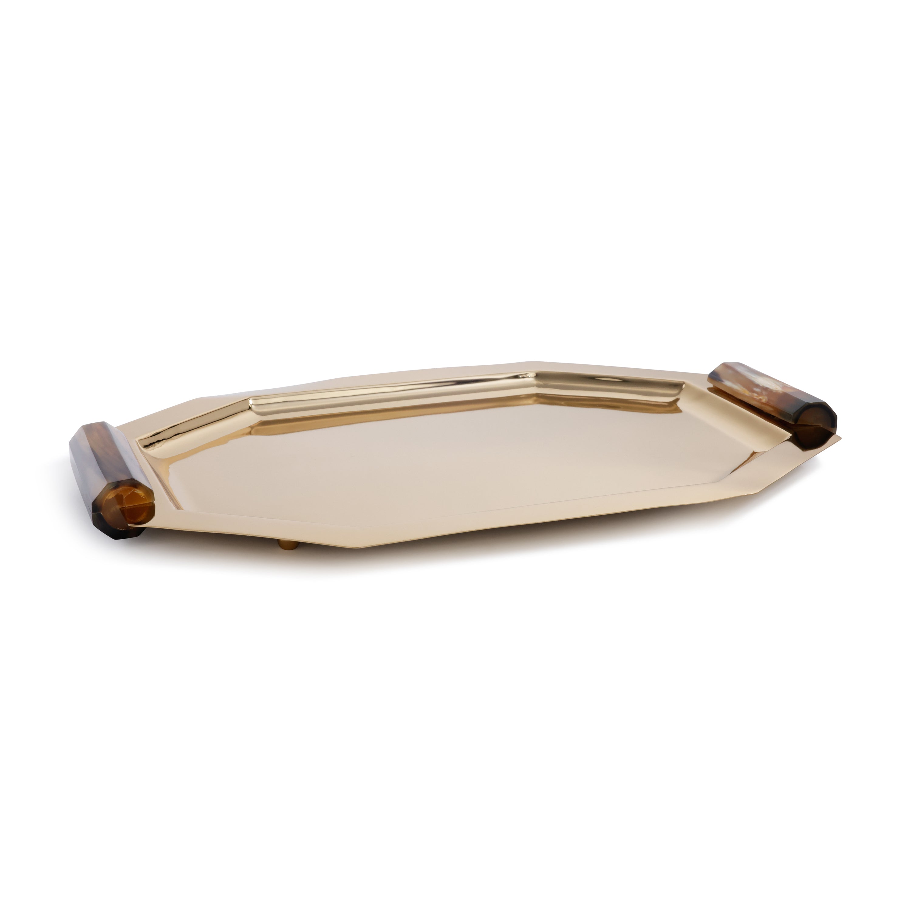 Polished Octagon Metal Serving Trays with Horn Handles by The Favorites
